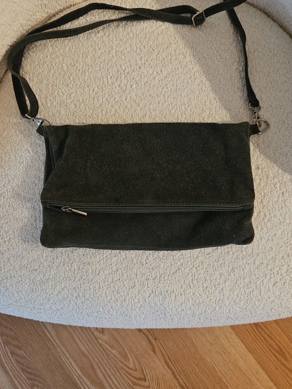 Forest Green Suede Fold-Over Crossbody Bag